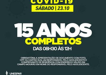 Vacinação para adolescentes com 15 anos, neste sábado