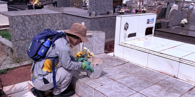 Agentes de Endemias realizam ação preventiva no Cemitério Municipal antes do Dia de Finados