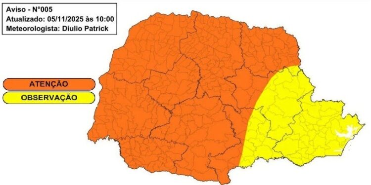 Granizo e ventania: temporais previstos para sexta devem atingir grande parte do Paraná