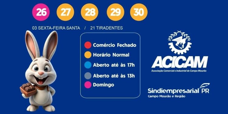 Acicam/Sindiempresarial divulgam calendário do comércio para abril