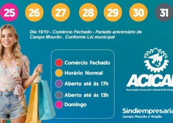 Divulgado calendário do comércio de Campo Mourão para outubro