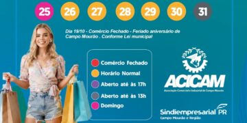 Divulgado calendário do comércio de Campo Mourão para outubro