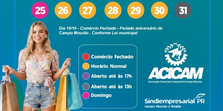 Divulgado calendário do comércio de Campo Mourão para outubro